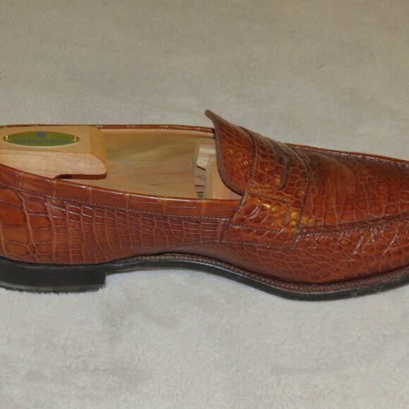 J.M. Weston 180 Brown Crocodile Leather Loafers US 9.5 D main image 9